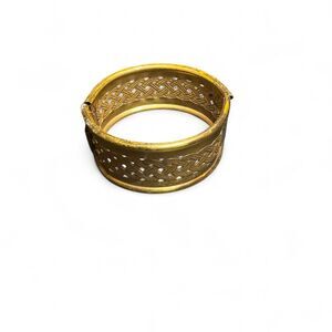 Vtg Boho Gold Tone Metal Bangle Bracelet Flawed Bent & Tarnished